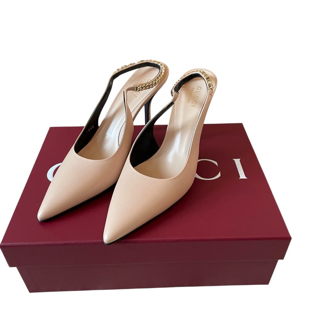 NEW Gucci Signoria Slingback Pump Pink/Beige Leather Size EU 39 US 9 - Picture 14 of 16